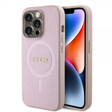 Guess iPhone 15 Pro Skal Saffiano MagSafe Rosa