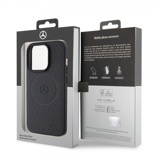 Mercedes Benz iPhone 15 Pro Skal Star Pattern MagSafe Svart