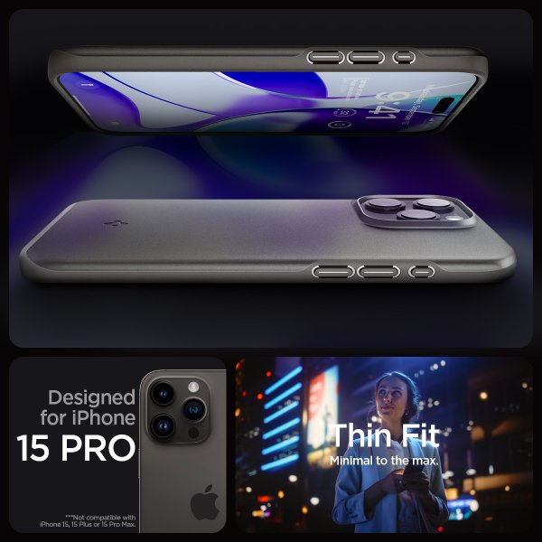 Spigen iPhone 15 Pro Skal Thin Fit Gunmetal