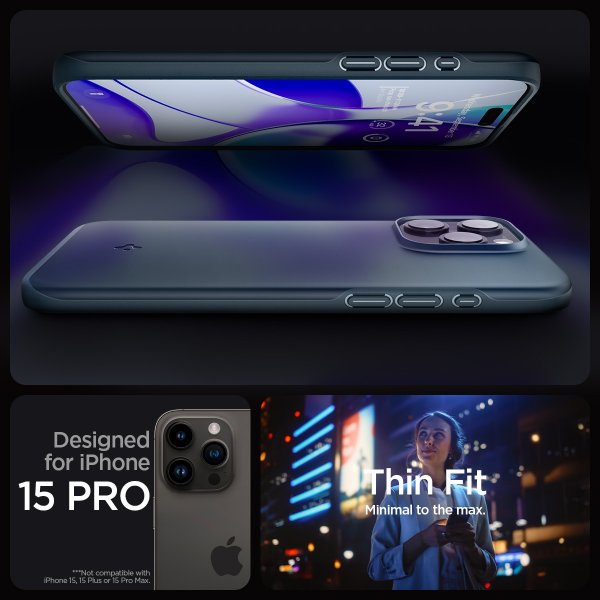 Spigen iPhone 15 Pro Skal Thin Fit Metal Slate