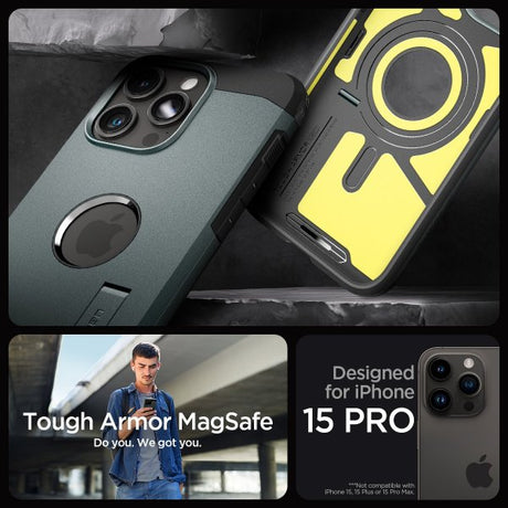 Spigen iPhone 15 Pro Skal Tough Armor MagFit Abyss Green