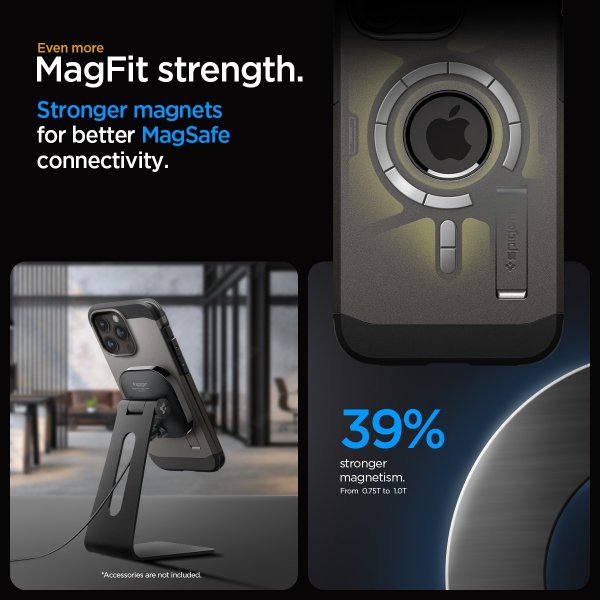 Spigen iPhone 15 Pro Skal Tough Armor MagFit Gunmetal