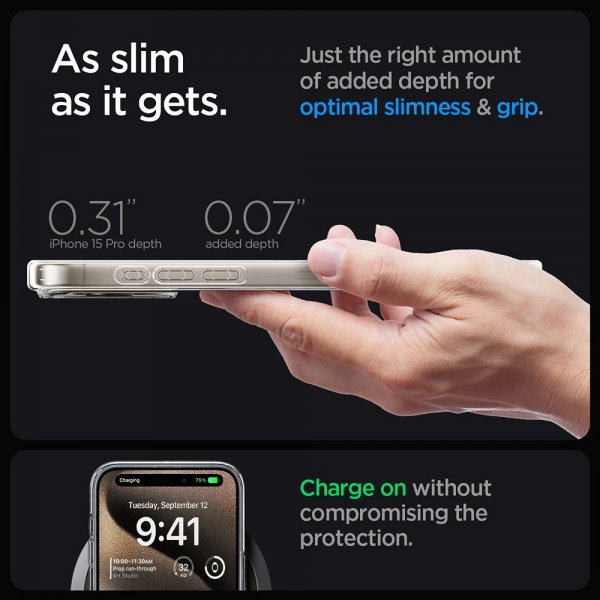 Spigen iPhone 15 Pro Skal Ultra Hybrid Zero One MagFit Natural Titanium