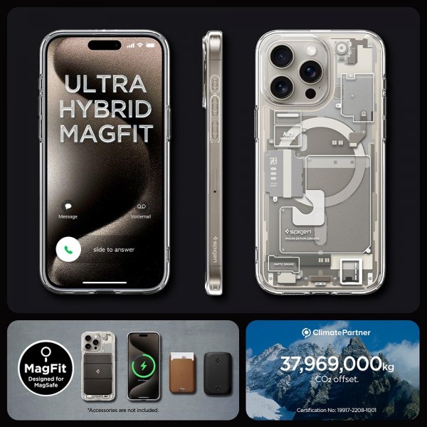 Spigen iPhone 15 Pro Skal Ultra Hybrid Zero One MagFit Natural Titanium