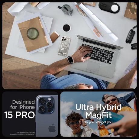 Spigen iPhone 15 Pro Skal Ultra Hybrid Zero One MagFit Natural Titanium