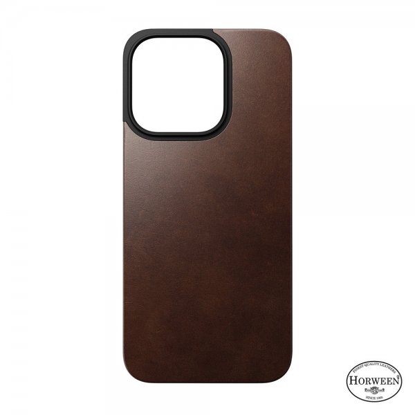 Nomad iPhone 15 Pro Skin Magnetic Leather Back Horween Rustic Brown