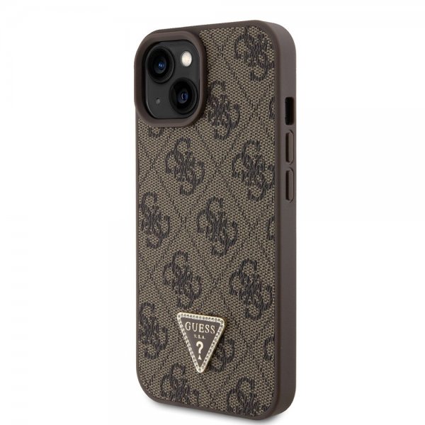 Guess iPhone 15 Skal 4G Metal Triangle Strass Brun