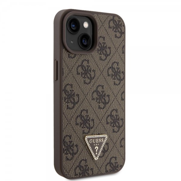 Guess iPhone 15 Skal 4G Metal Triangle Strass Brun