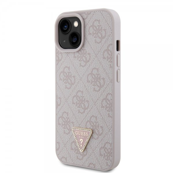 Guess iPhone 15 Skal 4G Metal Triangle Strass Rosa