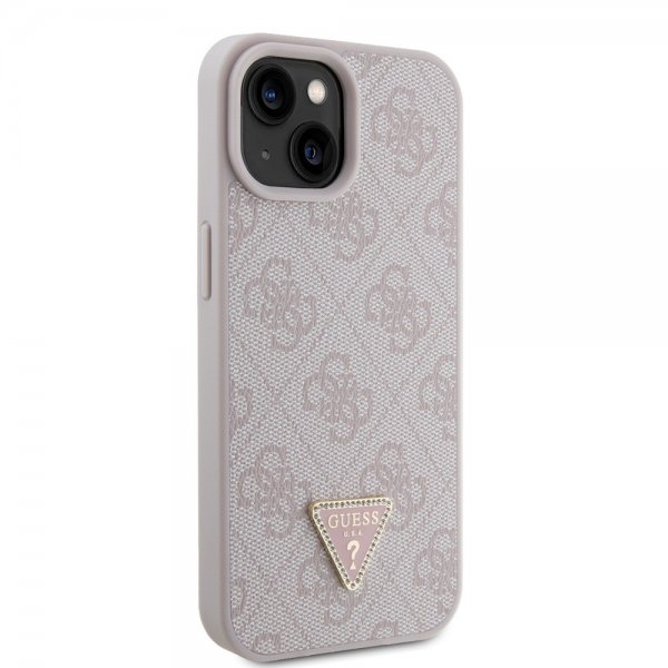 Guess iPhone 15 Skal 4G Metal Triangle Strass Rosa