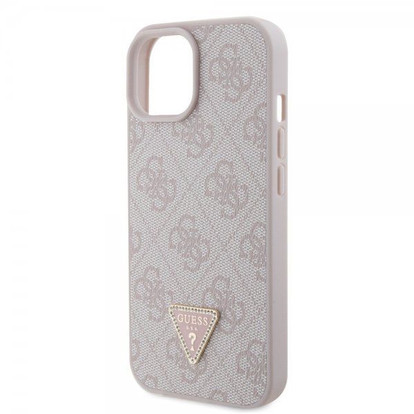 Guess iPhone 15 Skal 4G Metal Triangle Strass Rosa