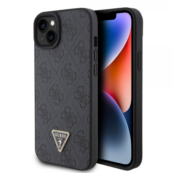 Guess iPhone 15 Skal 4G Metal Triangle Strass Svart