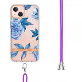 iPhone 15 Skal Blommönster med Strap Blå Pion
