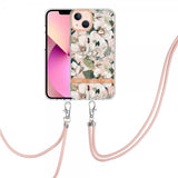 iPhone 15 Skal Blommönster med Strap Grön Gardenia