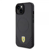 Ferrari iPhone 15 Skal Carbon PU Leather MagSafe Svart