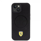 Ferrari iPhone 15 Skal Carbon PU Leather MagSafe Svart