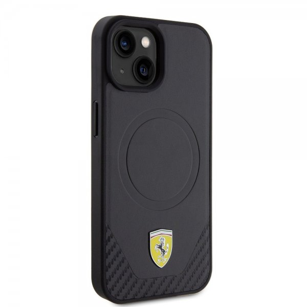 Ferrari iPhone 15 Skal Carbon PU Leather MagSafe Svart