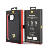 Ferrari iPhone 15 Skal Carbon PU Leather MagSafe Svart