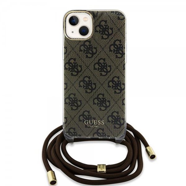 Guess iPhone 15 Skal Crossbody Cord Brun