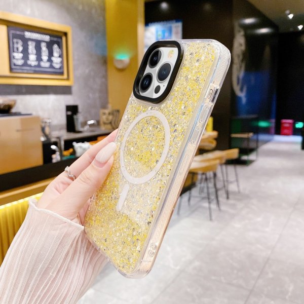 iPhone 15 Skal Glitter MagSafe Gul