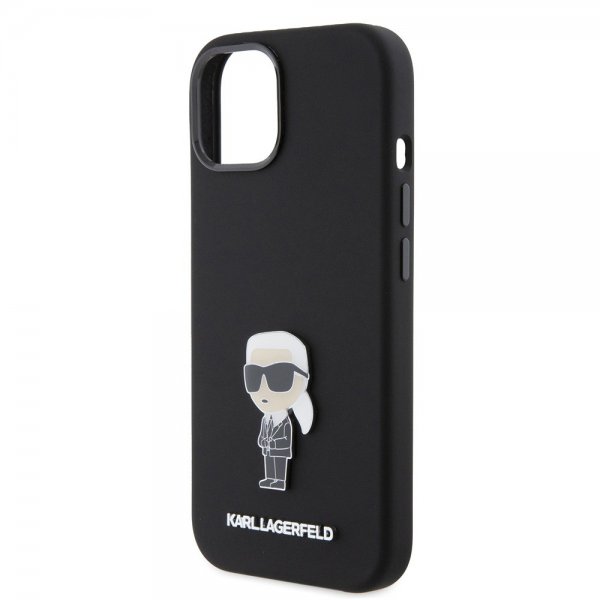 Karl Lagerfeld iPhone 15 Skal Ikonik Metal Pin Svart