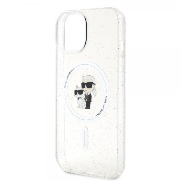 Karl Lagerfeld iPhone 15 Skal Karl & Choupette Glitter MagSafe Transparent