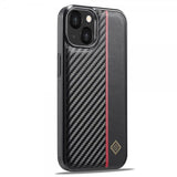 Lc.Imeeke iPhone 15 Skal Kolfibertextur Röd Stripe Svart