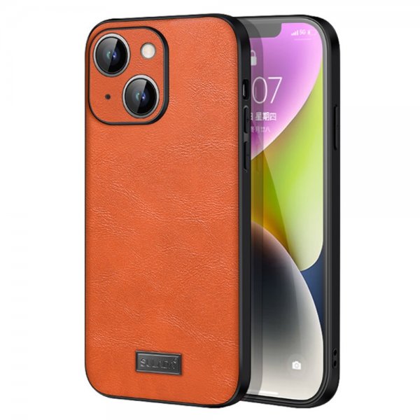 Sulada iPhone 15 Skal Lädertextur Orange