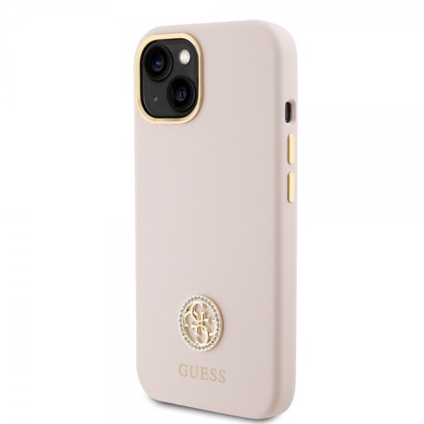 Guess iPhone 15 Skal Liquid Silicone Metal Logo Rosa
