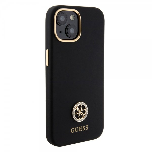 Guess iPhone 15 Skal Liquid Silicone Metal Logo Svart
