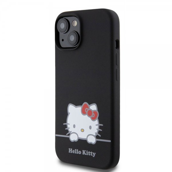 Hello Kitty iPhone 15 Skal Liquid Silicone Svart