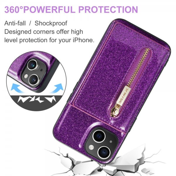 Dg.Ming iPhone 15 Skal M3 Series Löstagbar Korthållare Glitter Lila
