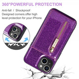 Dg.Ming iPhone 15 Skal M3 Series Löstagbar Korthållare Glitter Lila