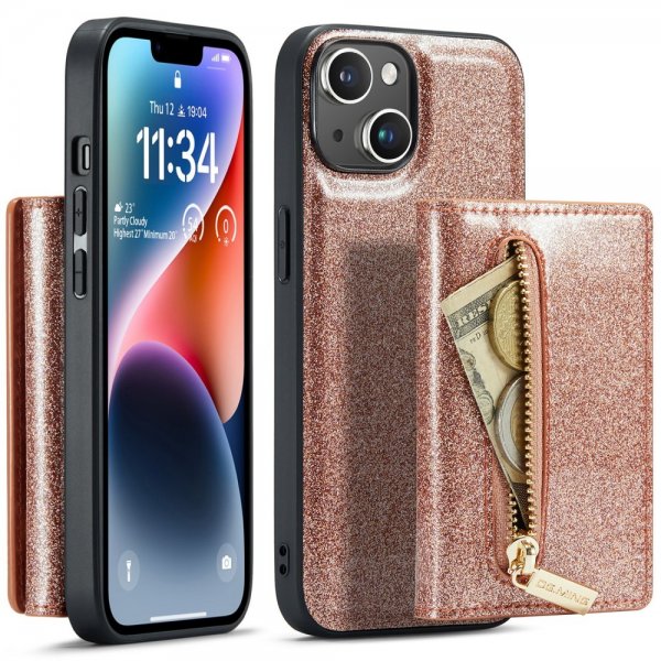 Dg.Ming iPhone 15 Skal M3 Series Löstagbar Korthållare Glitter Roseguld