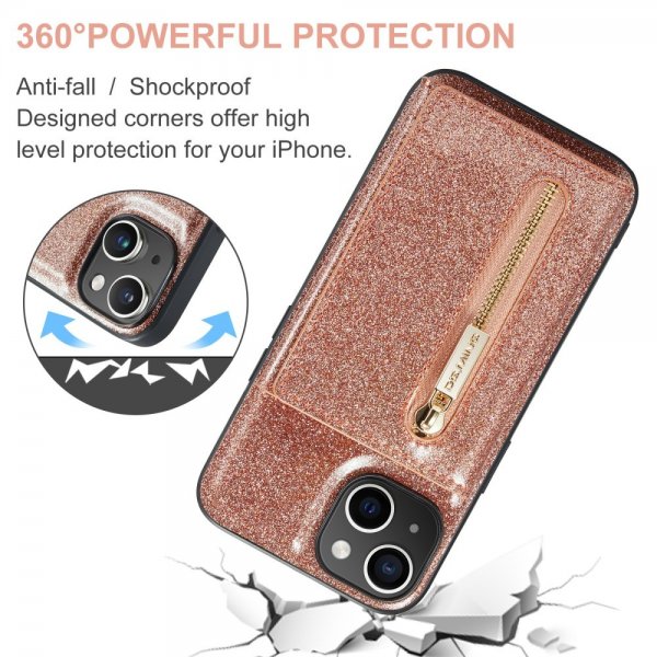 Dg.Ming iPhone 15 Skal M3 Series Löstagbar Korthållare Glitter Roseguld