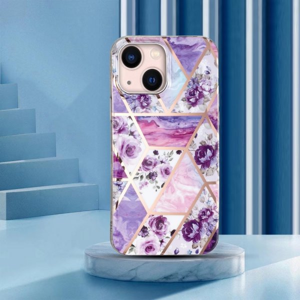 iPhone 15 Skal Marmormönster Blommor Lila