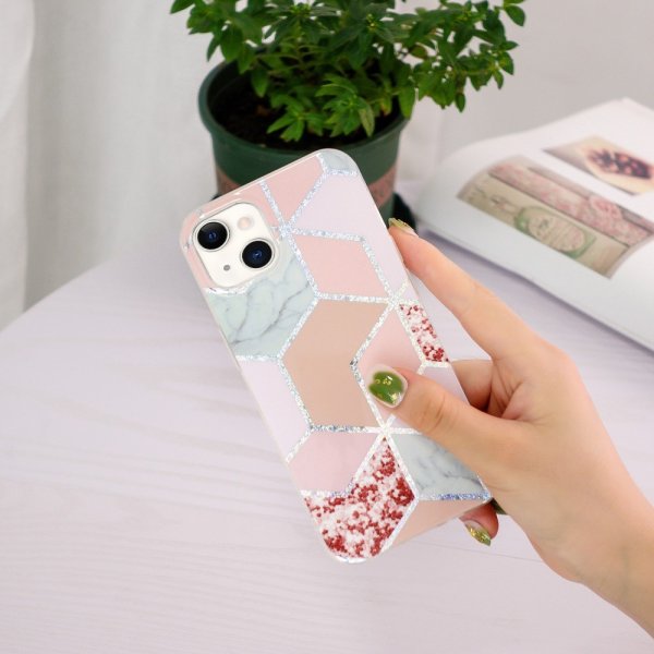 iPhone 15 Skal Marmormönster Röd Rosa