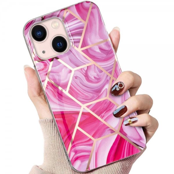 iPhone 15 Skal Marmormönster Rosa Röd