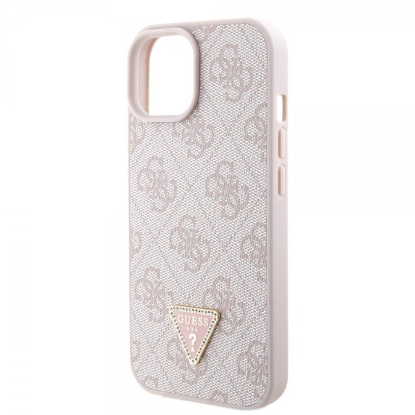 Guess iPhone 15 Skal Metal Logo Strass Crossbody Strap Rosa