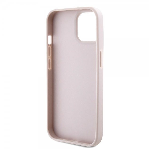 Guess iPhone 15 Skal Metal Logo Strass Crossbody Strap Rosa