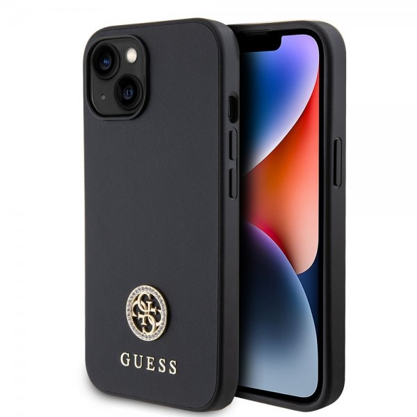 Guess iPhone 15 Skal Metal Logo Strass Svart
