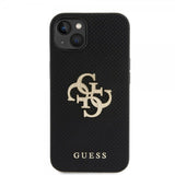 Guess iPhone 15 Skal Perforated Glitter Svart