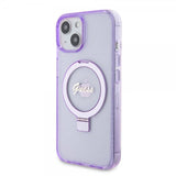Guess iPhone 15 Skal Ring Stand Glitter MagSafe Lila