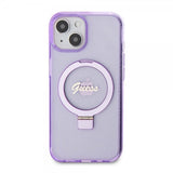 Guess iPhone 15 Skal Ring Stand Glitter MagSafe Lila