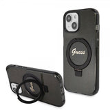 Guess iPhone 15 Skal Ring Stand Glitter MagSafe Svart