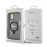 Guess iPhone 15 Skal Ring Stand Glitter MagSafe Svart