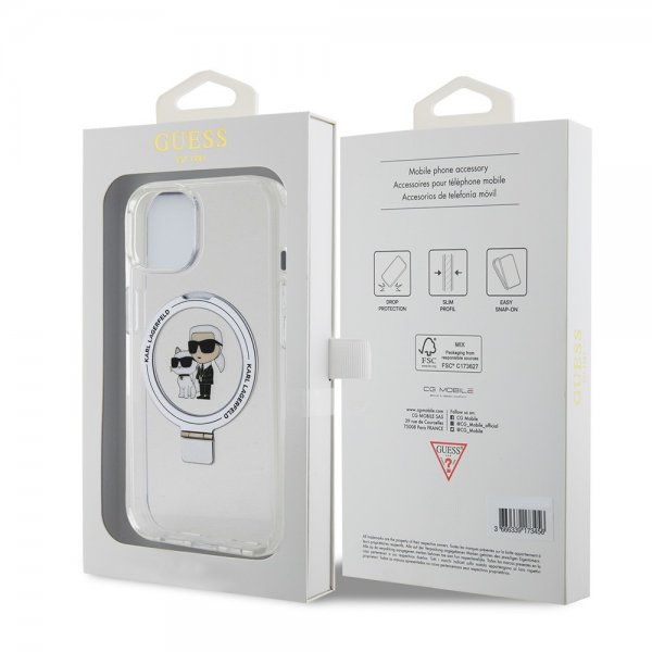 Karl Lagerfeld iPhone 15 Skal Ring Stand MagSafe Vit