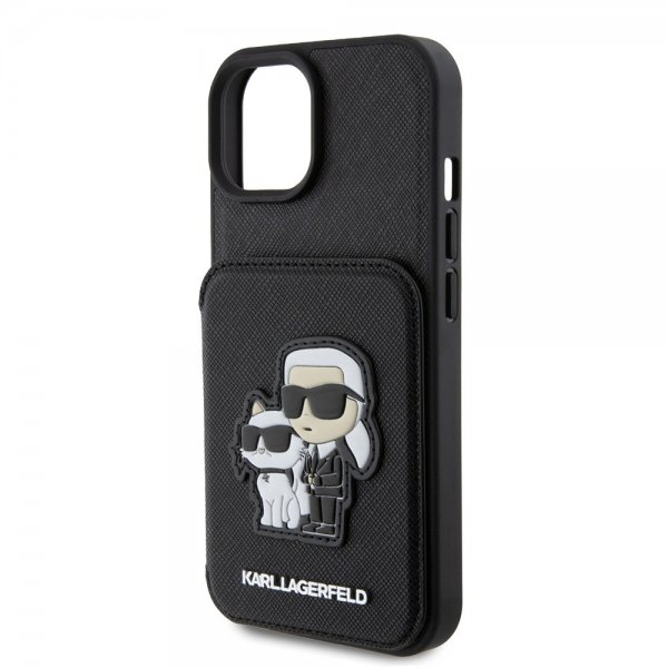 Karl Lagerfeld iPhone 15 Skal Saffiano Card Slots & Stand Svart