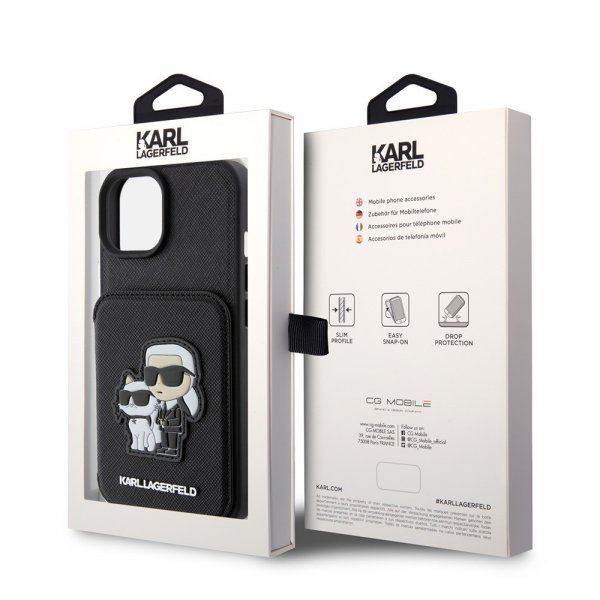 Karl Lagerfeld iPhone 15 Skal Saffiano Card Slots & Stand Svart