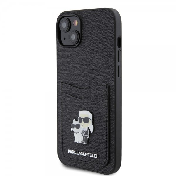 Karl Lagerfeld iPhone 15 Skal Saffiano Double Cardslot Svart